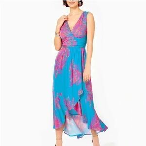 Lilly Pulitzer Moana Maxi Wrap Dress Turquoise Oasis Goddess of the Sea Size M
